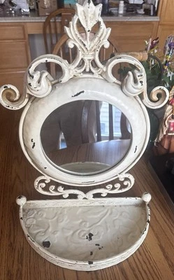 Antique Victorian Style Vanity Tabletop Mirror Ornate Cast Iron Floral With Base - Image 1 of 4