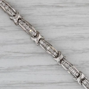 1ctw Diamond Tennis Br Link Bracelet 10k White Gold 7" 4.7mm - Picture 1 of 7