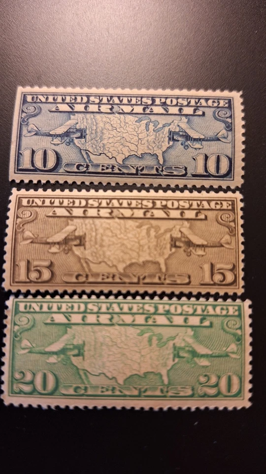 Scott #C7- C9, Airmail, 10, 15, 20 cent, M/VF/NH, perf 11, 1926-27 - Image 1 of 2