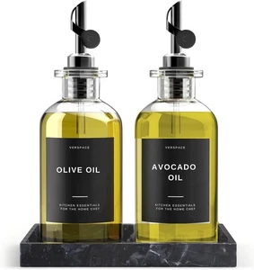 Verspace Olivenölspender Set schwarzes Tablett - 2 Glasflaschen 17oz schwarze Etiketten - Bild 1 von 10