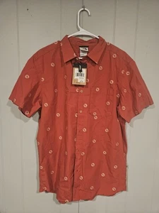 The North Face Baytrail Jacquard Shirt Large Short Sleeve Button Down Orange NWT - Picture 1 of 9