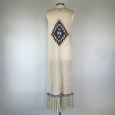 Stetson Cardigan 女式 XL 长掸子开放式针织阿兹特克西部节日音乐会 — 第 1/4 张图片