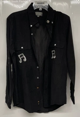 The Kensington Collection Mens Black Long Sleeve Sequin Button-Up Shirt Size M - Image 1 of 4