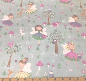 2016 Princess Fairies On Blue Flannel Fabric Sold By The Yard #2010 - Picture 1 of 1