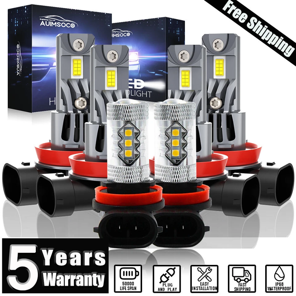 For Chevrolet Impala 2006-2013 H9 H11 H11 LED Headlight Bulbs High Low Fog Beam - Image 1 of 4
