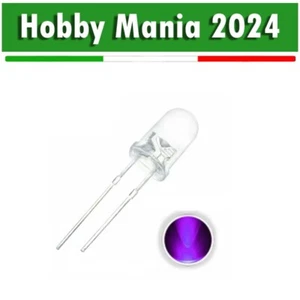 25 Pezzi - DIODI LED 5 mm COLORE VIOLA ( UV ) ULTRAVIOLETTI ALTA LUMINOSITA' - Foto 1 di 1