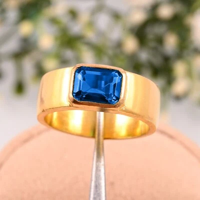 Handmade Ring AAA Natural London Blue Topaz 14K Yellow Gold For Wedding Gift. - Image 1 of 3