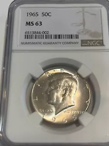 1965 50c Kennedy Half Dollar Silver Graded NGC MS63 - Picture 1 of 2