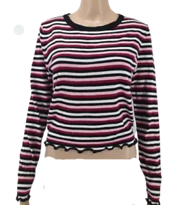 $80 Bcx Women's Red Pink White Striped Crew-Neck Long-Sleeve Casual Top Size M - Picture 1 of 1
