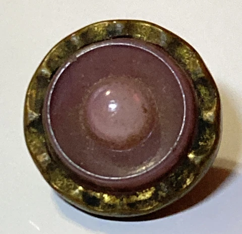 Antique Metal 2 Piece Diminutive Button Brass Light Purple Glass Center 3/8" Cover