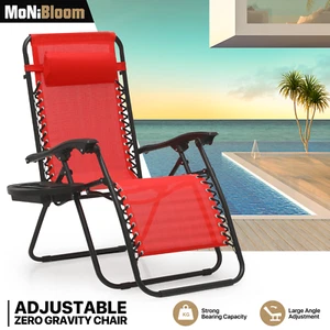 Red Patio Lounge Chair,Outdoor Foldable Recliner Lounge Chair with Holding Tray - Picture 1 of 12