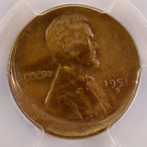 1951-S 1c Wheat Cent 10% Off-Center PCGS AU Cover