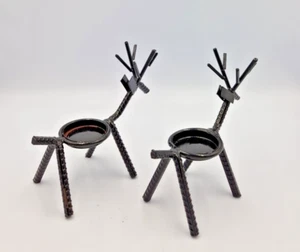 2 Reindeer Metal Votive Candle Tea Light Holder Christmas Decoration Ornament - Picture 1 of 4
