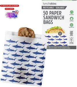 Recyclable & Sealable Food Storage Sandwich Bags, Shark Design, 50 Bags - Eco-Fr - Picture 1 of 12
