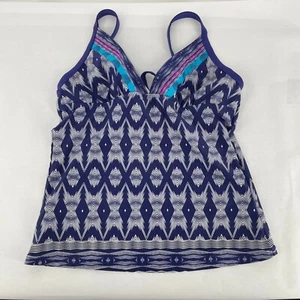 Athleta Tankini Tops Women's 2XS Violet White Geometric Racerback Lined Swimwear - Picture 1 of 9