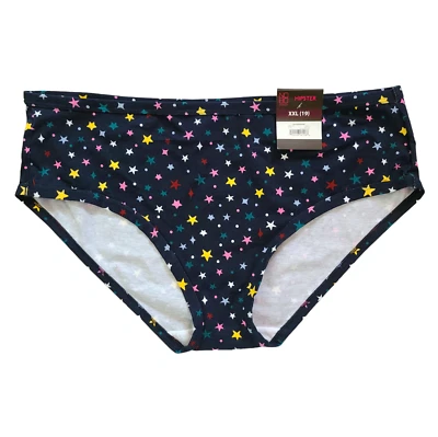 Хлопковые хипстерские трусики без границ размер XXL синие с разноцветными звездами - Изображение 1 из 4