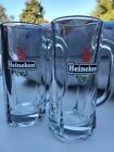Two Vintage Heavy Heineken 10 OZ Tall 6.5" Glass Beer MUG  Barware Fast Shipping