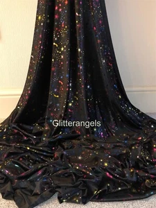 1 Meter schwarz glänzend Sternenmuster weicher Satin Stoff 58" breit Kleid Braut - Bild 1 von 5
