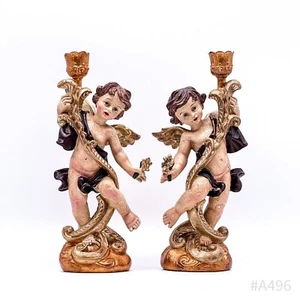 2x Barock Engel Kerzenleuchter figürlich aus Kunstmasse (8,5 x 28 cm) - Bild 1 von 23