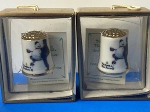 2x VTG Norman Rockwell SNOW SCULPTURE Snowman XMAS Thimble Gorham Fine China GLD - Picture 1 of 13