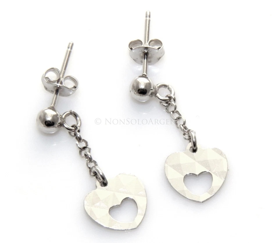 orecchini argento 925 donna bambina pallina ciondolo cuore diamantato catenella - Immagine 1 di 1