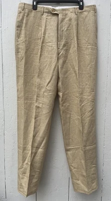 Pantalones Brioni Cannes 100 % lino talla 36 x 34 color trigo pliegue único ¡Con clase! Foto 1 de 4