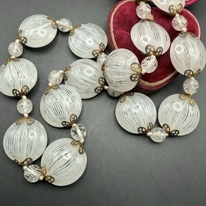 Rare Vtg Venetian Murano Salviati Glass Latticino Filigree Bead Choker Necklace - Bild 1 von 10