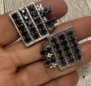 VINTAGE silberfarbene große grobe blaue klare Strass Glitzer Herren Manschettenknöpfe - Bild 1 von 7