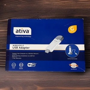 New ATIVA WIRELESS G USB ADAPTER Model AWGUA54 802.11 b/g Wi-Fi 54Mbps 400 Feet - Afbeelding 1 van 3