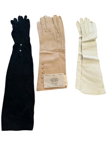 3 pr Vintage Gloves Kislav, Cheoreau, and Hansen - 1 opera length 2 leather NEW - Picture 1 of 1