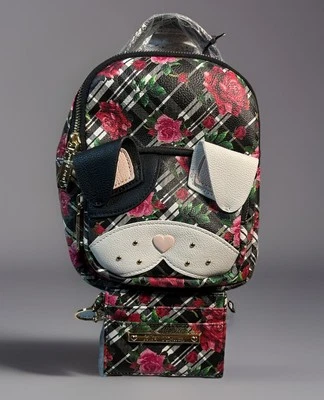 Mochila y estuche para tarjetas Betsey Johnson floral a cuadros blanco y negro kitsch para perro Foto 1 de 4