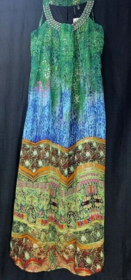 Cassee's Flowy Colorful Chiffon Maxi Dress Jeweled Neck Sleeveless Womens 2X XXL - Image 1 of 4