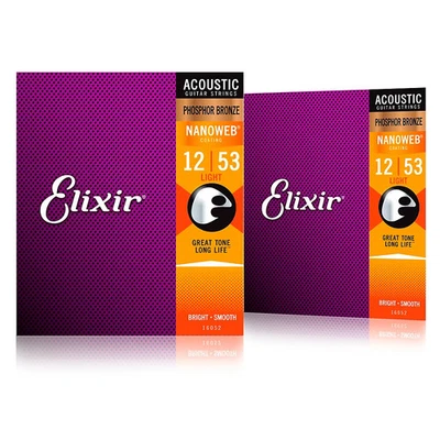 Elixir 磷青铜原声吉他弦NANOWEB灯012-053 2包 — 第 1/4 张图片
