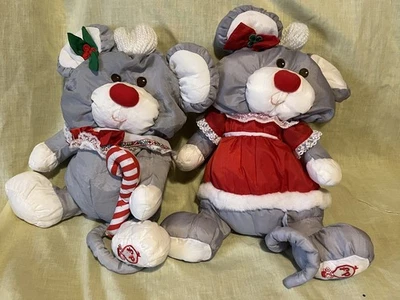 2 VTG 1980s Christmas Mouse Puffalump Fisher Price Mrs Claus Candy Cane Mouse - Image 1 of 4
