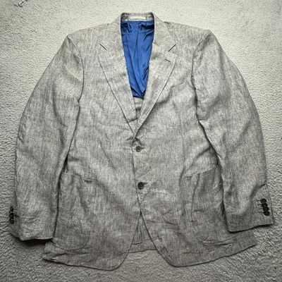 SuitSupply Linen Fratelli Ormezzano Blazer Coat Mens UK 46 XXL Herringbone Gray - Image 1 of 4