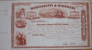 Década de 1850 JOHN A. DIX Certificado de acciones firmado: Mississippi & Missouri Rail Road Co. - Imagen 1 de 1