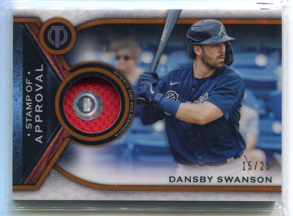 2021 Topps Tribute Stamp of Approval Orange SOADS Dansby Swanson Jersey 15/25 - Image 1 of 1