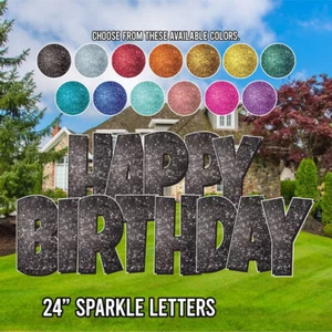 24" Sparkle Happy Birthday EZ Set Yard Sign Set | 5pc Outdoor Lawn Decorations - Picture 1 of 10