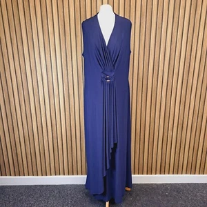 Roman Maxi Dress 20 Navy Blue Ruched Ruffle Flare Jersey - Picture 1 of 12