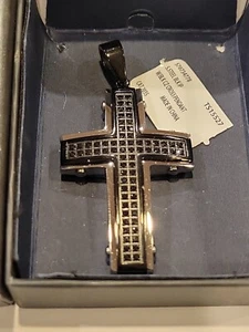 BEAUTIFUL BRILLIANCE FINE JEWELRY STAINLESS STEEL BLACK CZ CROSS PENDANT - Picture 1 of 9