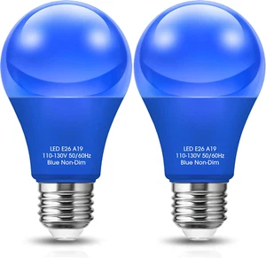2 Blue LED Bulbs, 9W (60W Equivalent) E26 Base, Non-Dimmable, 720LM Outdoor - Picture 1 of 7