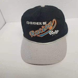Vintage "I'd Rather Be Racing" Snapback Hat, Checkered Flag Logo - Picture 1 of 7