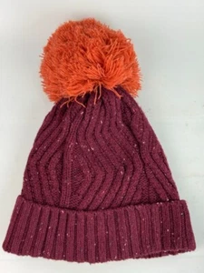 Universal Thread Womens Burgundy Knit Beanie with Pom OS Fleece Lined - Picture 1 of 3