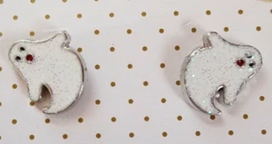 HALLOWEEN GHOST GLITTER STUD EARRINGS Unique Hypoallergenic Jewlry Women Men - Picture 1 of 12