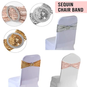 1-100pcs Glitter Sequin Chair Band with Buckle – Bling Sash Cloth Wedding Decor - Picture 1 of 27