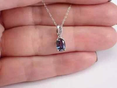2Ct Oval Lab Created Alexandrite Solitaire Pendant 14K White Gold Plated 18" - Image 1 of 4