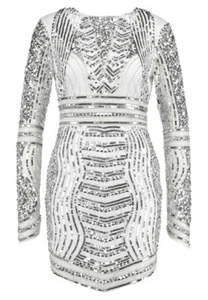 Missguided peace love embellished white silver weiss silber Kleid uk 12 EU 40 - Bild 1 von 4