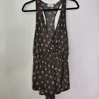 Out From Under Womens Black Coral Tulips Racerback Shorts Romper Size Medium
