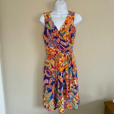 Lauren Ralph Lauren Petite Small Paisley Wrap Dress Stretch Preppy Sleeveless - Image 1 of 4