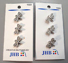 Lot of 2 Vintage JHB Buttons DRAGONFLY 3/4" Silver Color Rhinestone Taiwan NOS